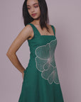 EMERALD BLOOM EMBROIDERED SLEEVELESS MIDI DRESS