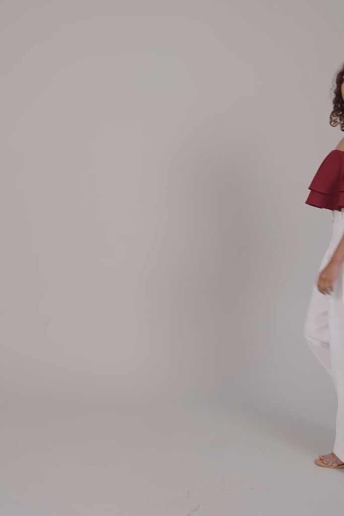 Maroon Ruffled Crop Top by Enhyphen