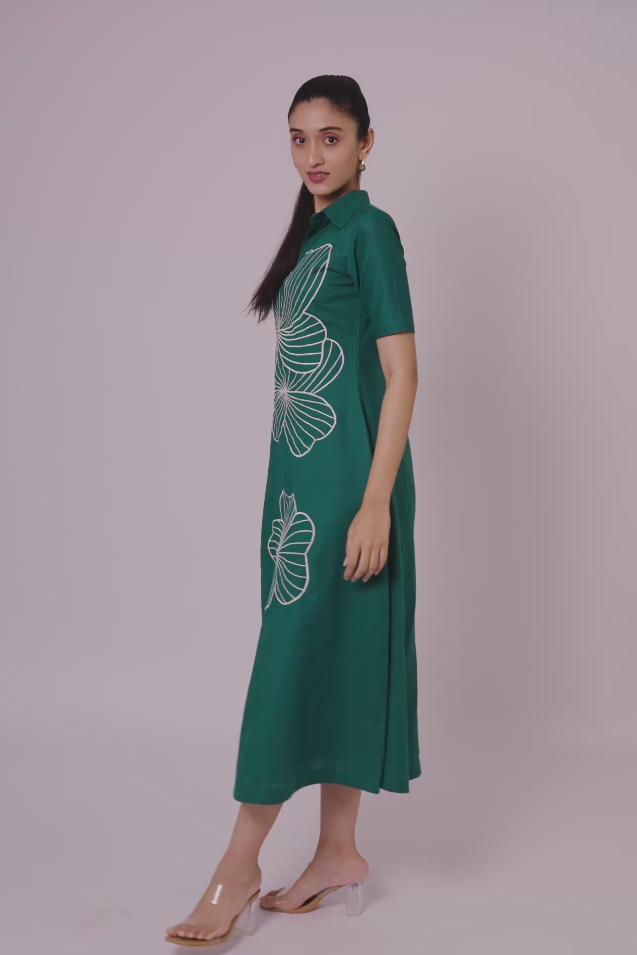 Emerald Bloom Embroidered Shirt Dress by Enhyphen