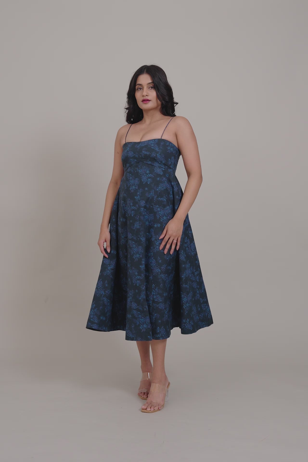 Navy Blue Floral Midi Dress by Enhyphen
