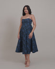 Navy Blue Floral Midi Dress by Enhyphen