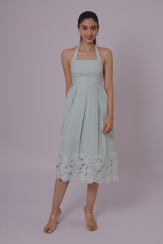 Mint Green Embroidered Halter Midi Dress by Enhyphen