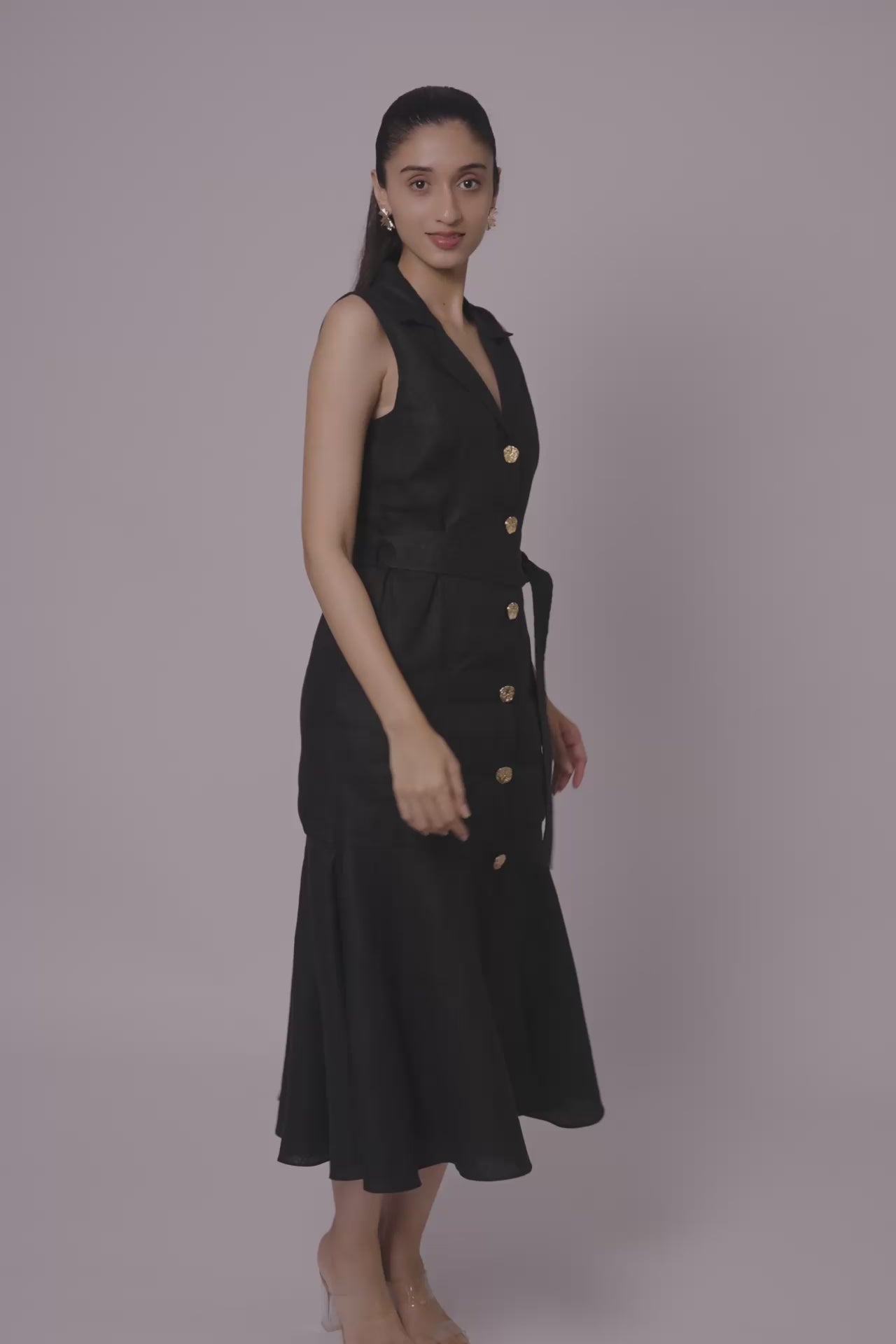 Black Linen Midi Dress by Enhyphen