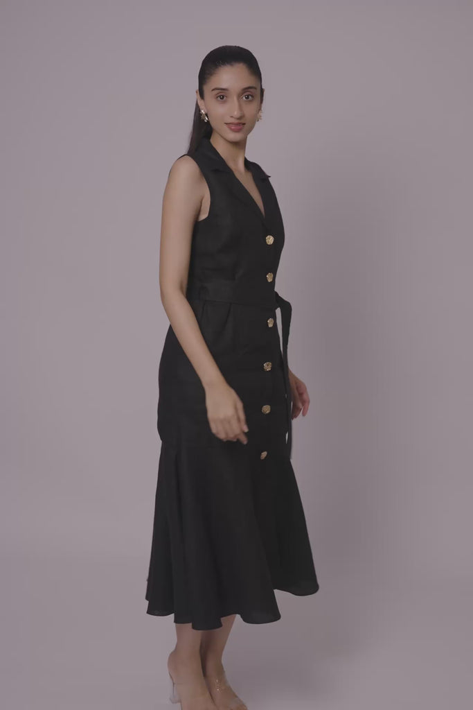 Black Linen Midi Dress by Enhyphen