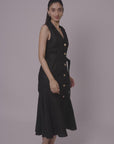 Black Linen Midi Dress by Enhyphen